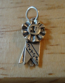 10x20mm 3D says First 1st Place Ribbon Fair Sterling Silver Charm