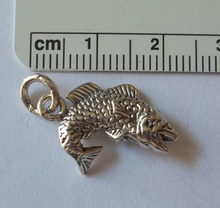 3D 15x22mm Black Bass Fishing Trout Sterling Silver Charm