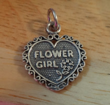 Sterling Silver 19x16mm Says Flower Girl Heart Charm