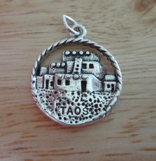 19mm Taos New Mexico Pueblo Adobe View Disk Sterling Silver Charm