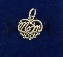 12x12mm Small Sterling Silver Mother Mommy says Mom on a heart Charm