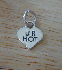 Tiny 11x9mm Conversation Heart says U R Hot Valentine Sterling Silver Charm
