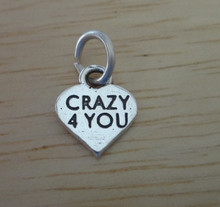 Sterling Silver Tiny Conversation Heart says Crazy 4 You Valentine Charm