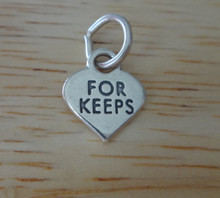 Tiny 11x9mm Conversation Heart says For Keeps Valentine Sterling Silver Charm