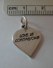 Conversation Heart says Love is Contagious Valentine Sterling Silver Charm