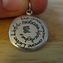 20mm says Love in different Languages Sterling Silver Charm