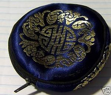 Blue Gold Chinese Fabric Jewelry Charm Gift Zipper Bag