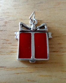 15x18mm Red Enamel Christmas Gift Present Sterling Silver Charm