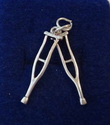 3D Medical Movable pair of Crutches Sterling Silver Charm