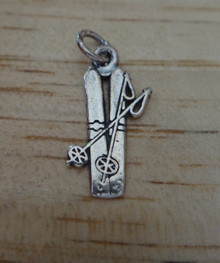 18x11mm Flat Snow Skis & Poles Sterling Silver Charm