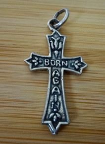 17x32mm Cross says Born Again with Dove Sterling Silver Charm