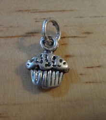 Tiny Birthday Cupcake Food Muffin Sterling Silver Charm
