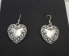 18x20mm Fancy Decorated Heart Sterling Silver on 15mm Wire Earrings