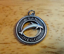 19mm says San Diego California Dolphin Sterling Silver Charm