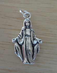 3D 25x15mm Heavy 4gram Virgin Mary Sterling Silver Charm