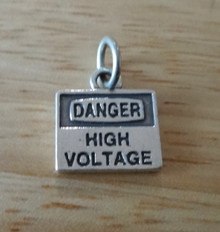 13x13mm Says Danger High Voltage Sign Sterling Silver Charm