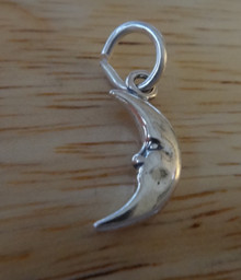 15x5mm Tiny Quarter Moon Face Sterling Silver Charm