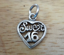 17x12mm says Sweet 16 16th Birthday Heart Sterling Silver Charm