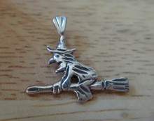 17x19mm Thin Halloween Witch on Broom Sterling Silver Charm