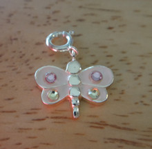 14x14mm Pink Enamel & Crystals Dragonfly Sterling silver Charm