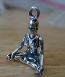 3D 13x18mm Woman in Sitting Yoga Position Sterling Silver Charm!