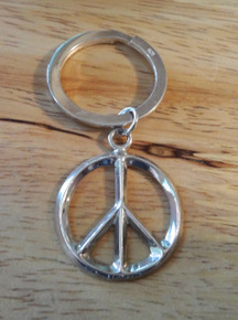 Sterling Silver 10 gram 27mm diameter Peace Sign Keychain Keyring Key ring