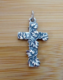 16x27mm Ivy Leaf Covered Cross Sterling Silver Charm