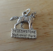 25x20mm Wolf says Yellowstone National Park Sterling Silver Charm