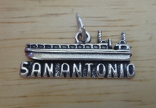 26x11mm says San Antonio on Riverwalk Boat Sterling Silver Charm