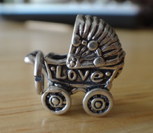 3D 17x16mm Movable says Love & Baby Stroller Sterling Silver Charm