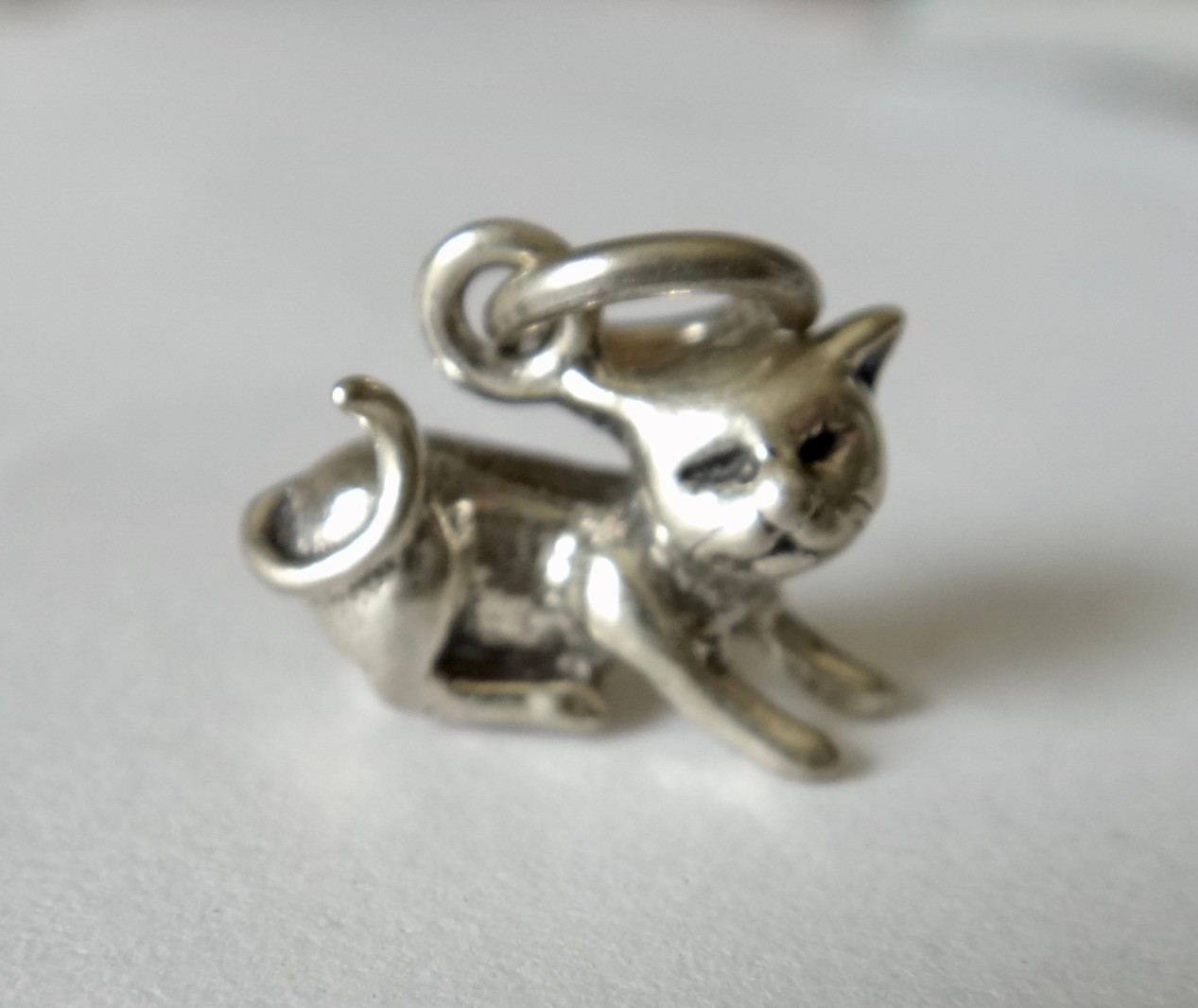 Sterling Silver 12x15mm 3D solid Cat in playful pose Charm!