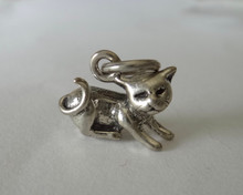 3D 15x12mm Cat in playful pose Sterling Silver Charm!