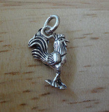 3D Lg Chicken Fancy Rooster Sterling Silver Charm