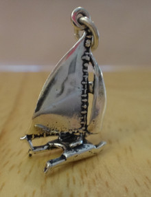 3D Hobi Cat Sailboat Sail Boat Sterling Silver Charm
