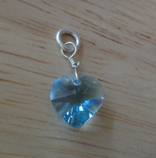 17x10mm March Birthstone Swarovski Crystal Heart Sterling Silver Charm