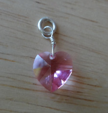 17x10mm October Birthstone Swarovski Crystal Heart Sterling Silver Charm