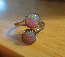 size 6.5-7.5 Adjustable Sterling Silver Pink Lab Opal Double 8mm Rounds Ring