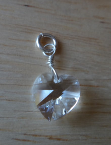 17x10mm April Birthstone Swarovski Crystal Heart Sterling Silver Charm