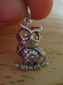 XLarge Wise Owl Bird Sterling Silver Charm