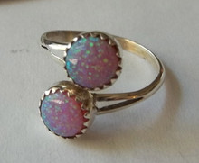 size 8-9 Adjustable Sterling Silver Pink Lab Opal Double 8mm Rounds Ring