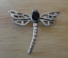 Large Dragonfly with Black Onyx Sterling silver Pin