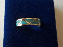 sizes 7 to 10 Sterling Silver Zig Zag Turquoise Inlayed Band Ring