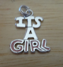 15x19mm Pink Enamel It's a Girl Baby Sterling Silver Charm
