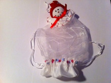 Fabric Organza Beaded Snowman Christmas Drawstring 5"x7" Gift Bag