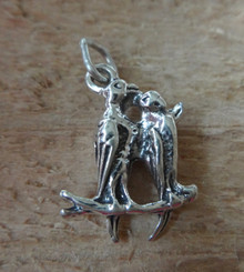 3D 13x17mm Two Love Birds on Branch Wedding Sterling Silver Charm