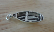 3D 10x23mm detailed Row Boat Sterling Silver Charm