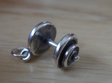 9x15mm Weight Lifting Barbell Dumbbell Sterling Silver Charm