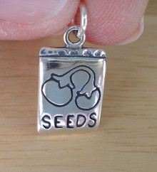 12x17mm 3D solid Tomato Seed Packet Seeds Sterling Silver Charm