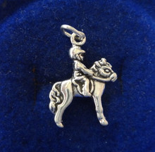 3D Child Boy or Girl Riding Pony Sterling Silver Charm