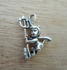 3D 15x20mm Halloween Devil Costume Pitchfork Sterling Silver Charm